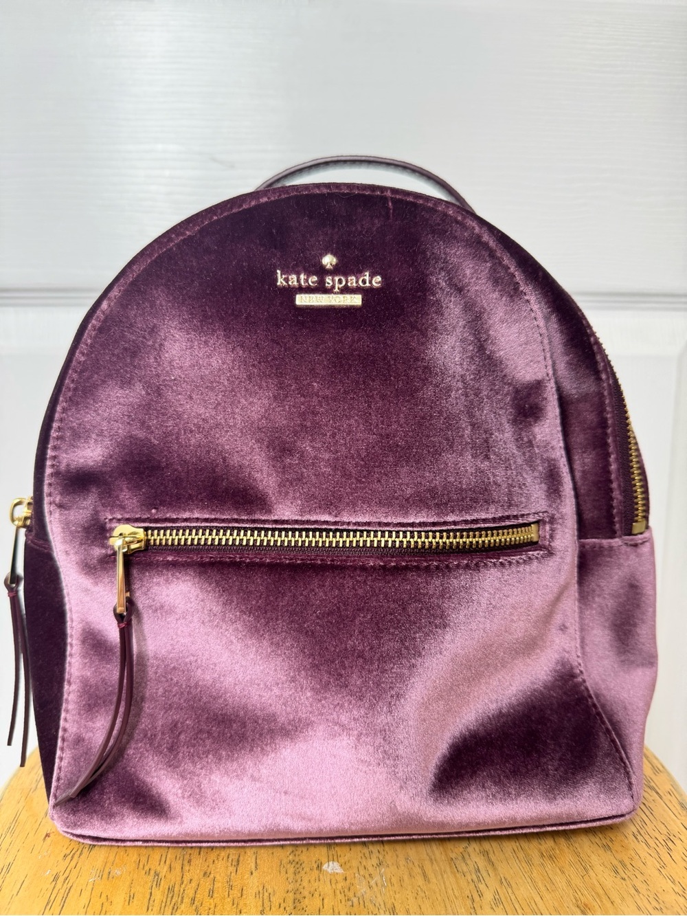 kate spade Velvet Mini Backpack in Deep Plum with Gold Hardware